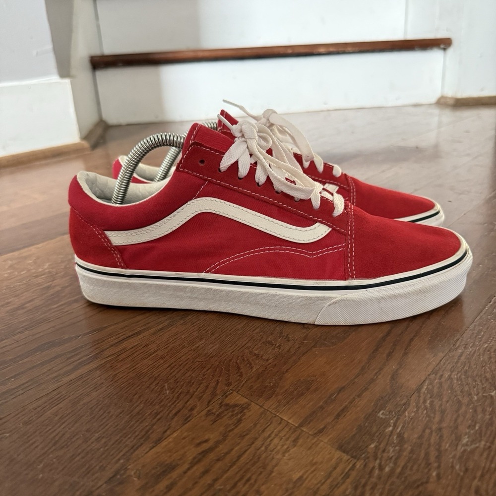Size10 Vans Old Skool Pro Red & White Suede Skate Shoes Sneakers Mens